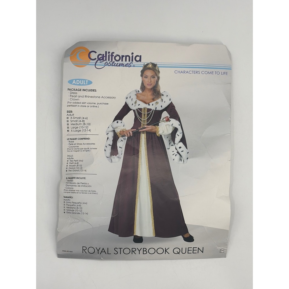 California Costumes Royal Storybook Queen Dress Crown Burgundy XL 01460 NWOT